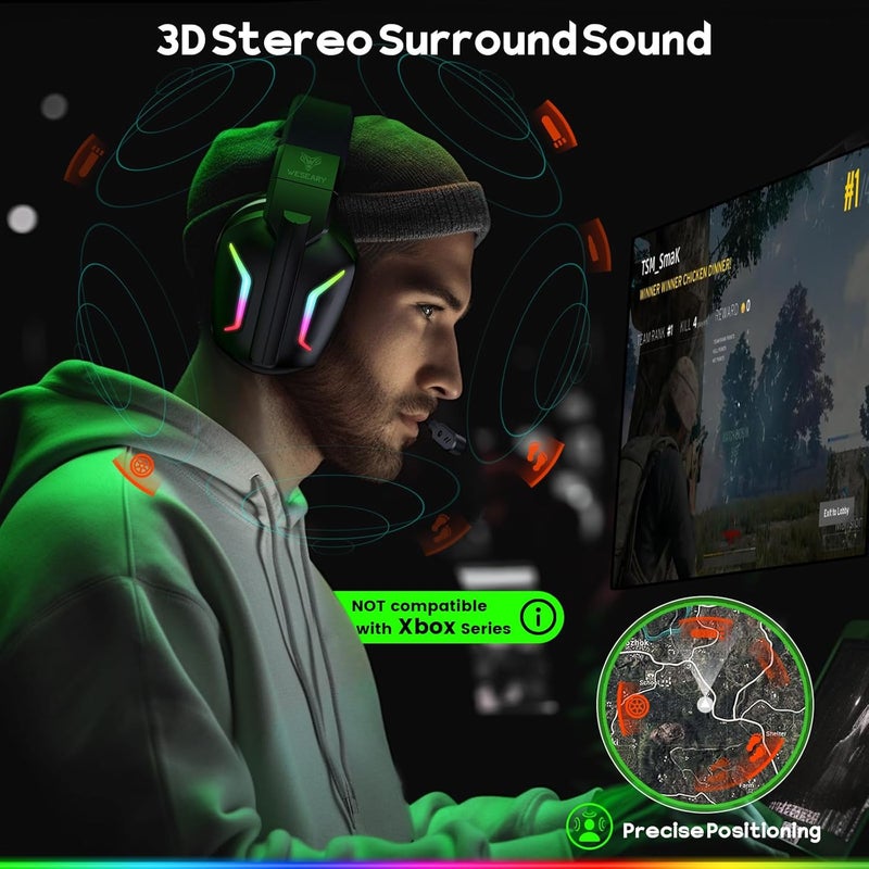 WESEARY Wireless Gaming Headsets for PC, PS5, PS4, Switch, Mac, 2.4GHz Wireless Gaming Headphone with ENC Noise Canceling Microphone, Bluetooth 5.4, Cool Lighting, 50H Battery, 50mm Drivers - Image 3